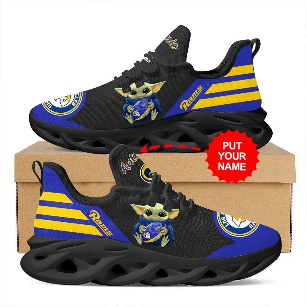 Los Angeles Rams Baby Yoda Hug Custom Name Personalized Max Soul Shoes For Men Women