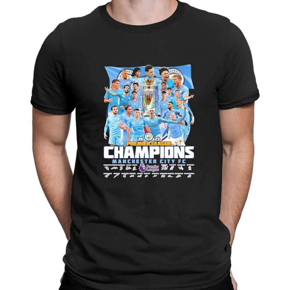 Manchester City 2023 Premier League Champions Signatures T-shirt For Men Women