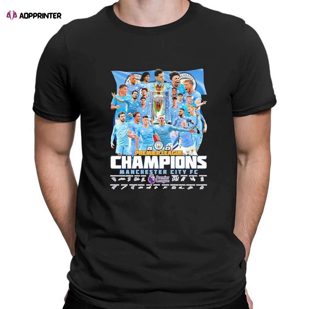 Manchester City 2023 Premier League Champions Signatures T-shirt For Men Women