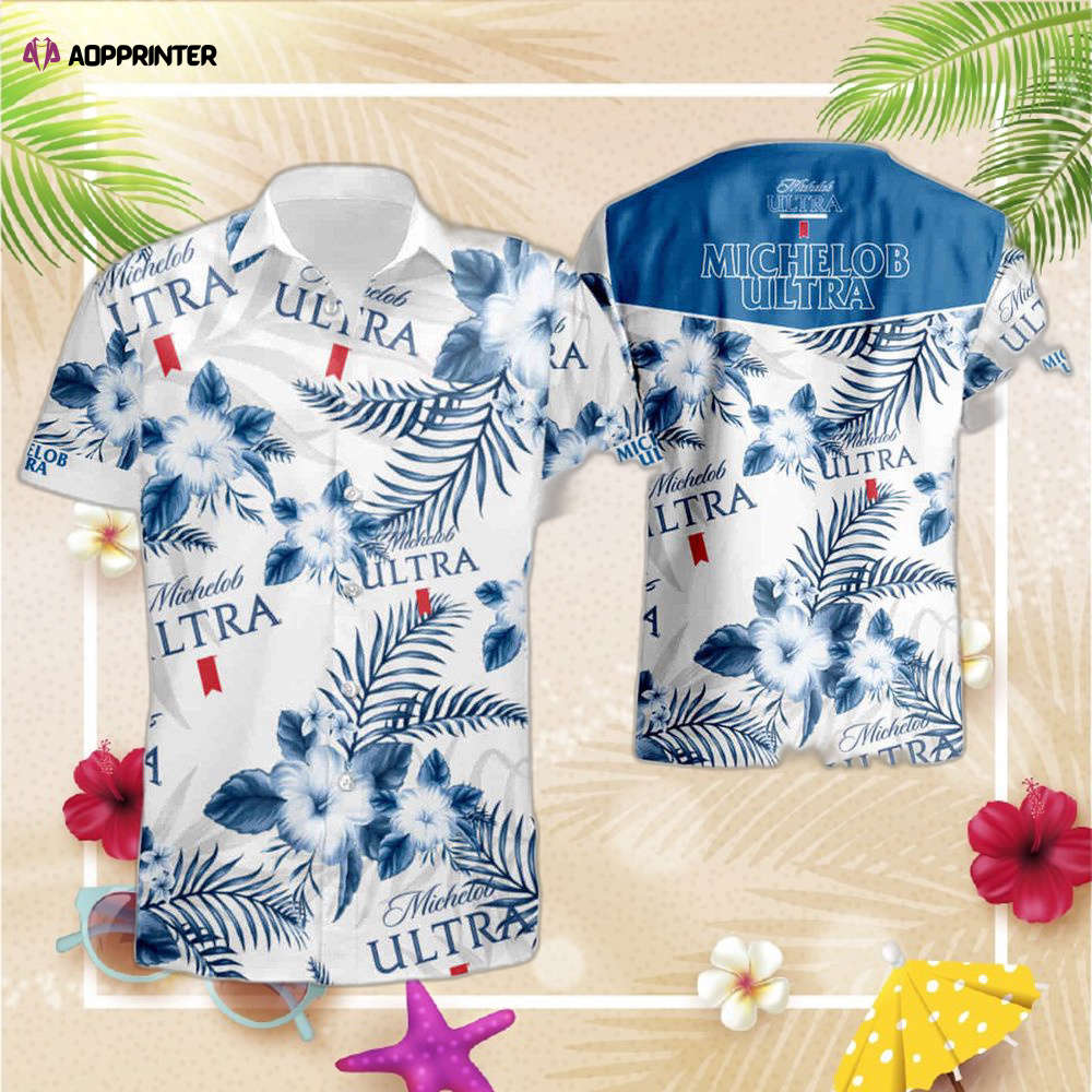 Beer Hawaiian Shirt Busch Light Hibiscus Flower Pattern Blue White Hawaii Aloha Shirt