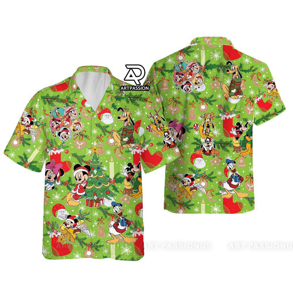 Mickey and Friends Christmas Hawaiian Shirt, Green Disney Hawaiian Shirt