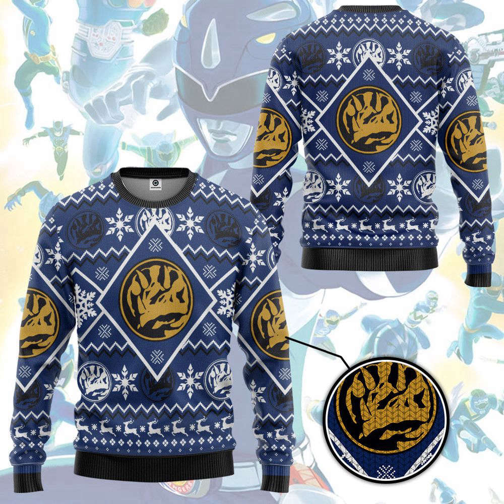 Mighty Morphin Blue Power Ranger Custom Ugly Christmas Sweater