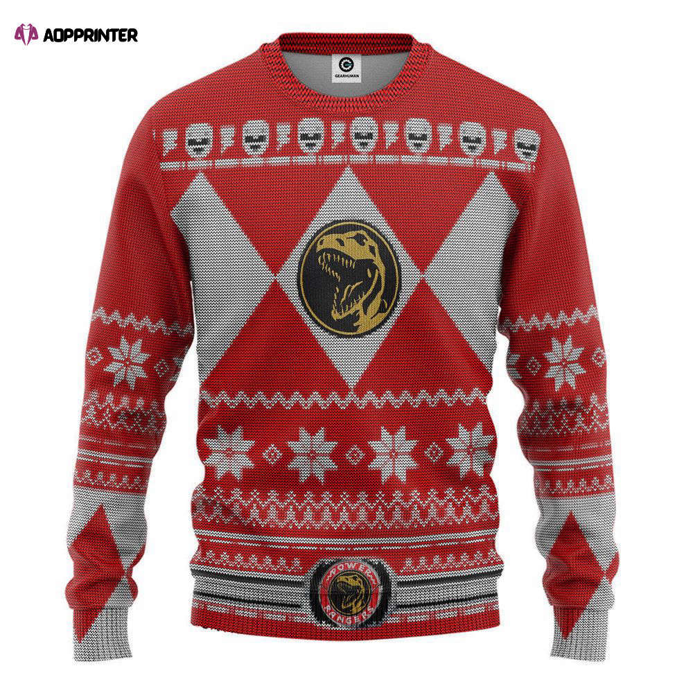 Mighty Morphin Red Power Ranger Ugly Christmas Sweater – Customized Festive Gear