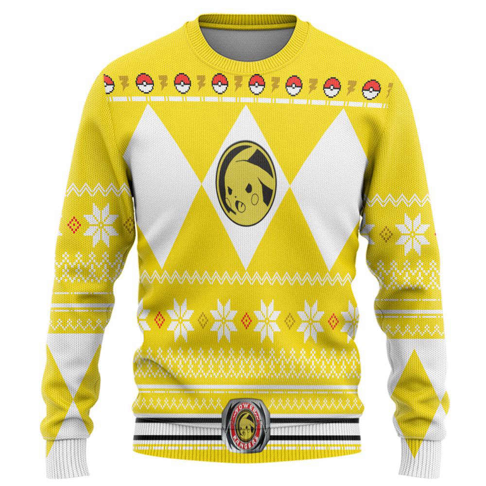 Mighty Morphin Yellow Power Ranger x Pokemon Pikachu Custom  Ugly Sweater, Gift For Men And Women