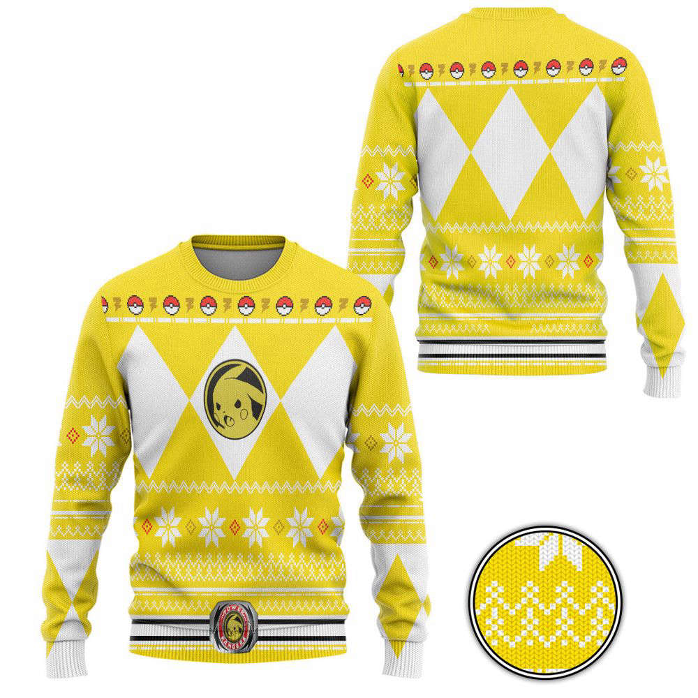 Mighty Morphin Yellow Power Ranger x Pokemon Pikachu Custom  Ugly Sweater, Gift For Men And Women