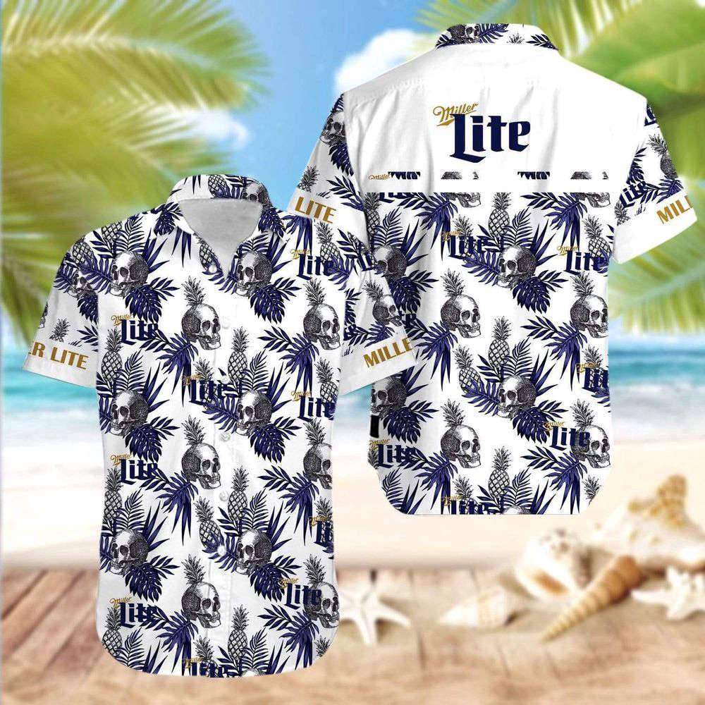 Miller High Life Lite Skull Pineapple Hawaiian Shirt, Gift For Men And Women