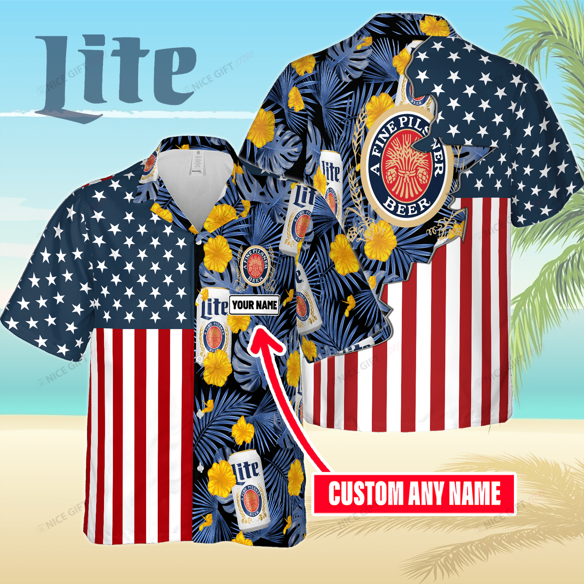 Miller Lite Custom Name Hawaiian Shirt For Men And Women