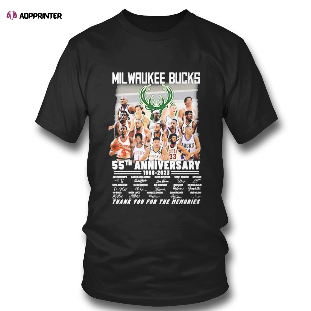 Milwaukee Bucks 55th Anniversary 1968 2023 Thank You For The Memories Signature T-shirt For Fans