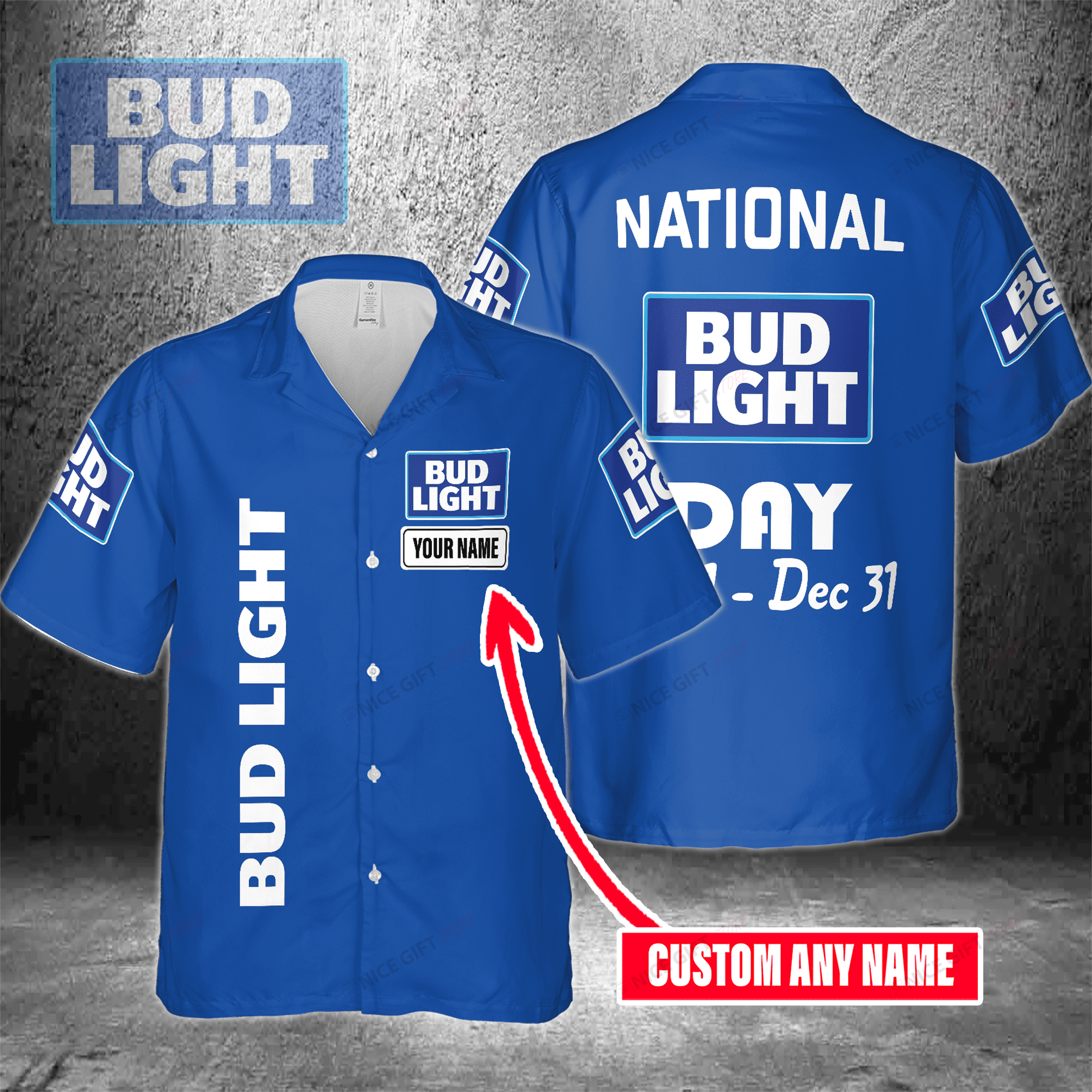 National Bud Light Day Jan 1 – Dec 31 Custom Name  Hawaiian Shirt For Men And Women