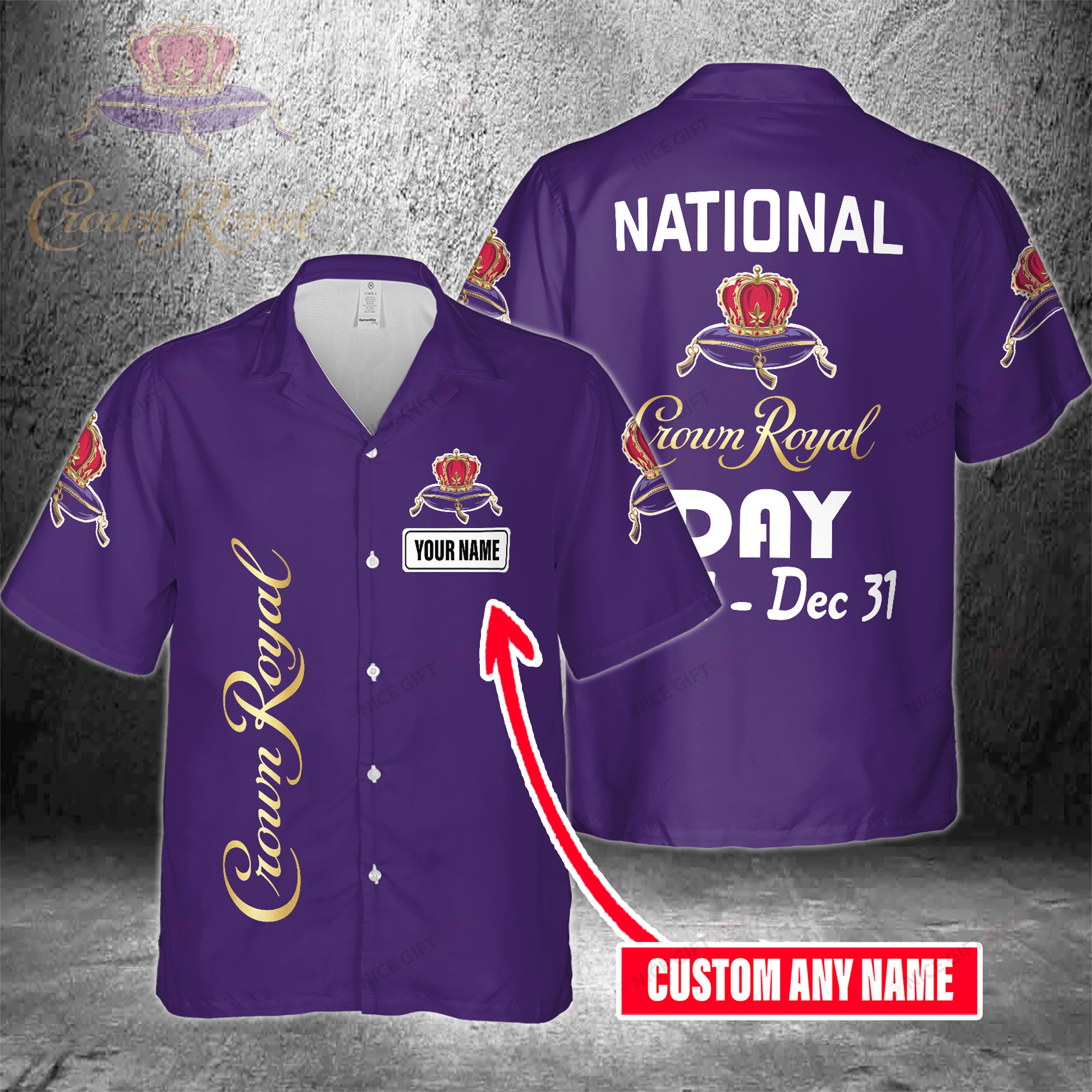 National Crown Royal Day Jan 1 – Dec 31 Custom Name Hawaiian Shirt  For Men And Women