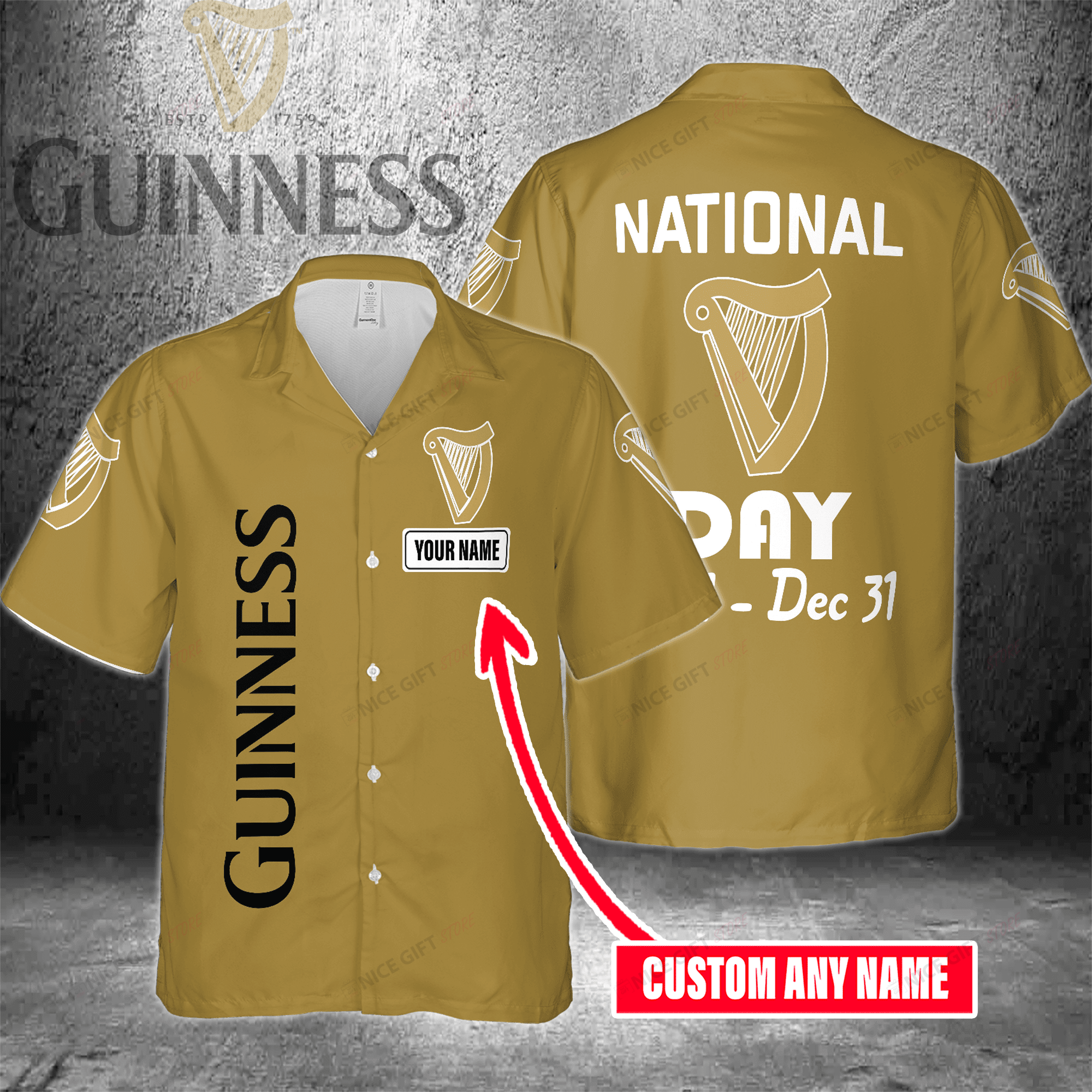 National Guinness Day Jan 1 – Dec 31 Custom Name Hawaiian Shirt  For Men And Women