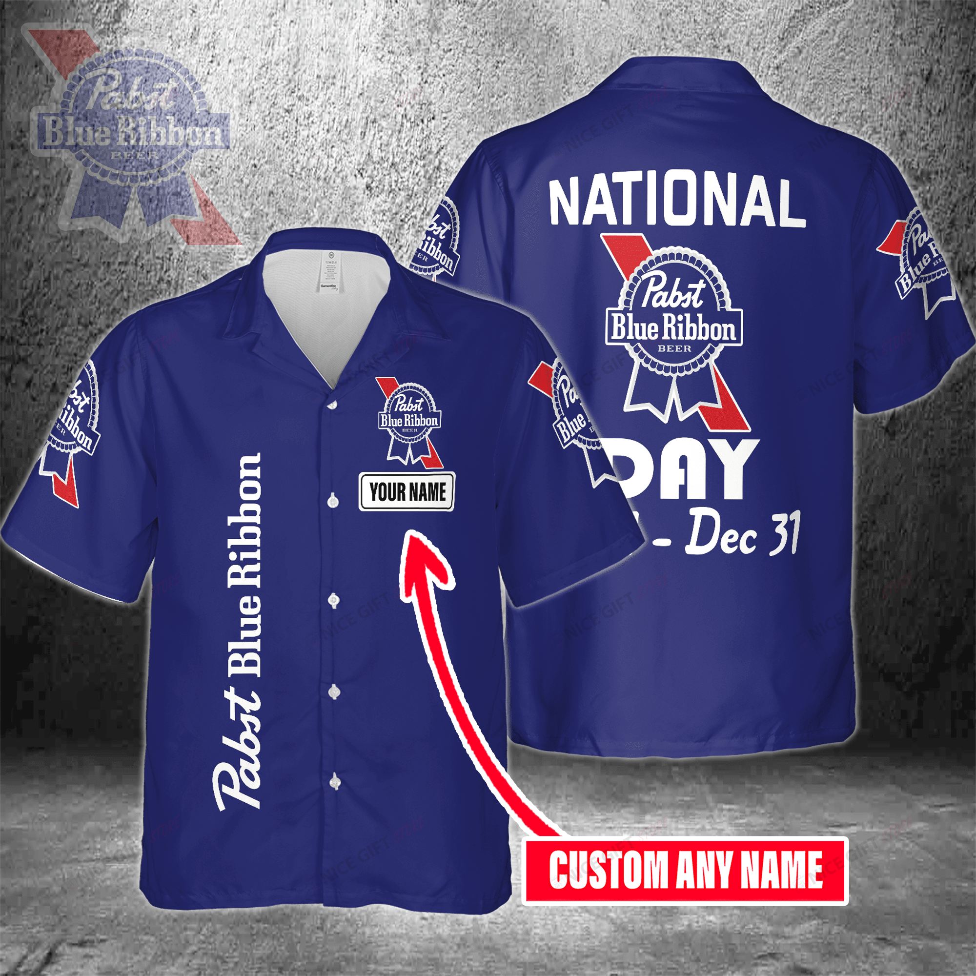 National Pabst Blue Ribbon Day Jan 1 – Dec 31 Custom Name Hawaiian Shirt  For Men And Women