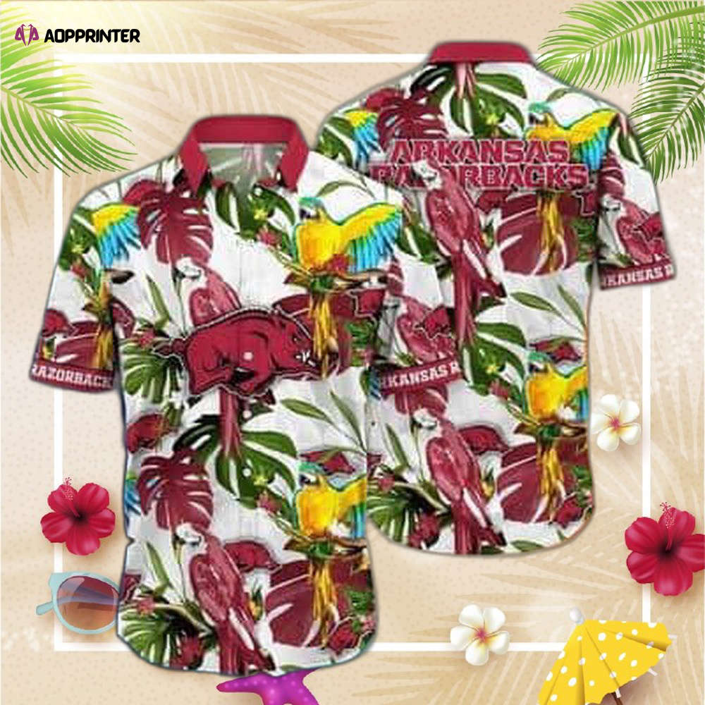 NCAA Arkansas Razorbacks Hawaiian Shirt Tropical Birds And Palm Leaves Beach Lovers Gift