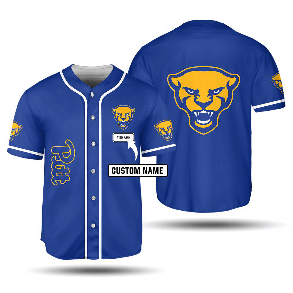 NCAA Pittsburgh Panthers Custom Name Blue Baseball Jersey Unisex Shirt, Gift For Men And Women