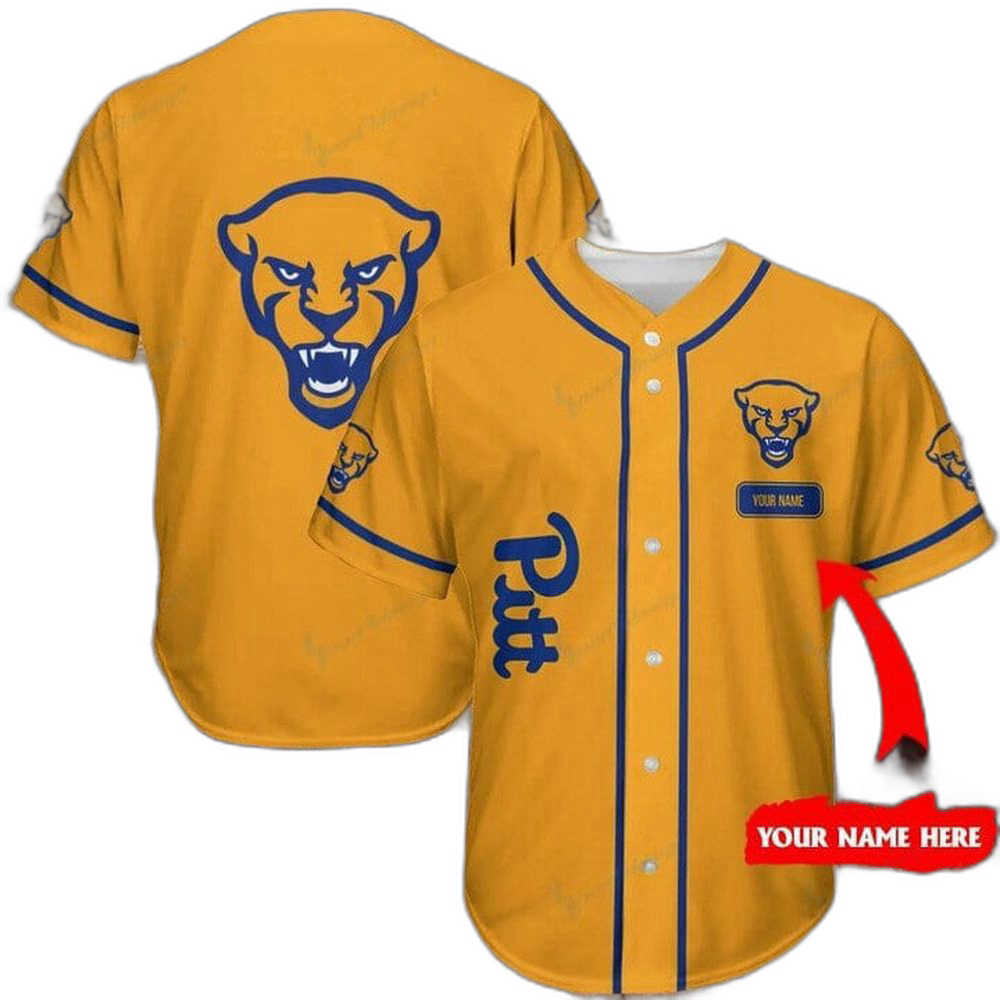 NCAA Pittsburgh Panthers Custom Name Gold Baseball Jersey Unisex Shirt, Gift For Men And Women