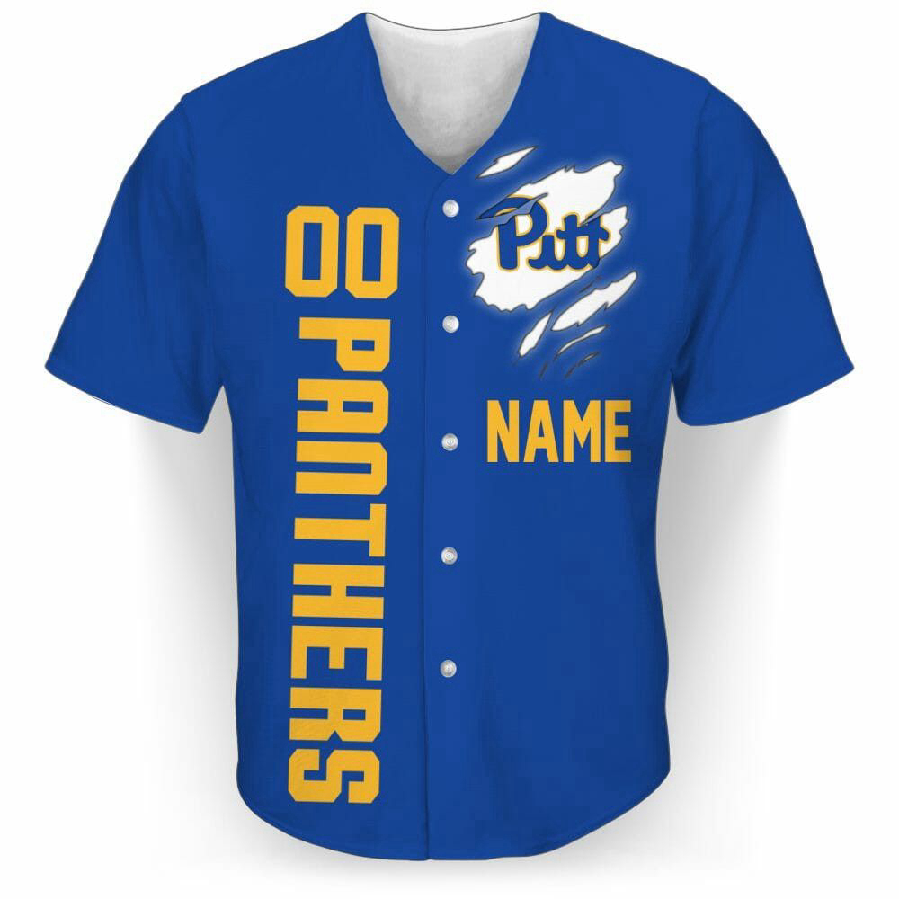 NCAA Pittsburgh Panthers Custom Name Number Blue Baseball Jersey Unisex Shirt, Gift For Men And Women