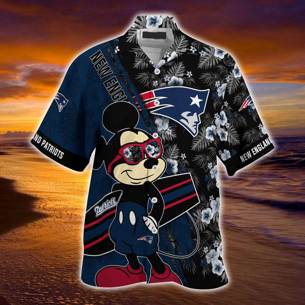 New England Patriots NFL-Summer Hawaii Shirt Mickey And Floral Pattern For Sports Fans