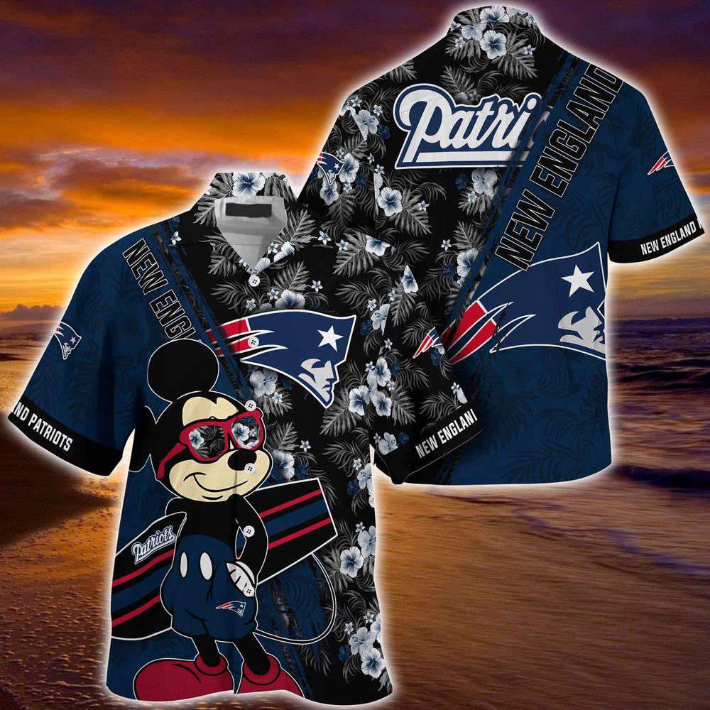 New England Patriots NFL-Summer Hawaii Shirt Mickey And Floral Pattern For Sports Fans