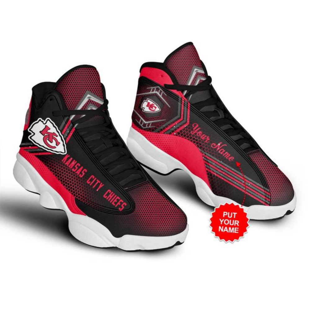 NFL Kansas City Chiefs Custom Name Red Black Air Jordan 13 Shoes For Men Women