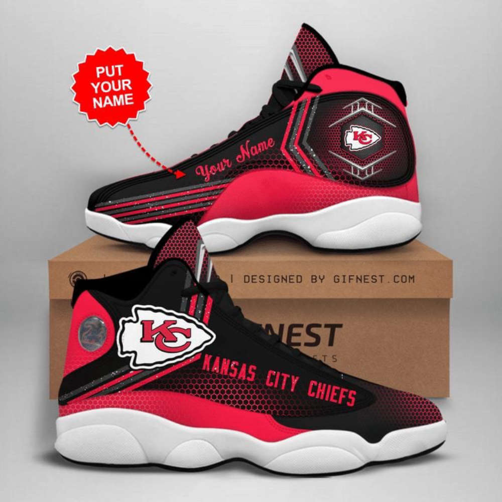 NFL Kansas City Chiefs Custom Name Red Black Air Jordan 13 Shoes For Men Women