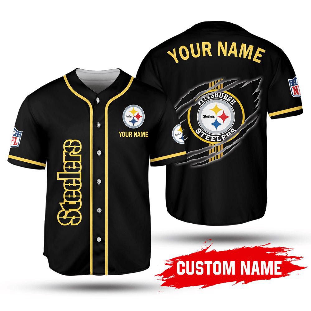 NFL Pittsburgh Steelers Custom Name Black Edition Baseball Jersey Unisex Shirt, Gift For Men And Women