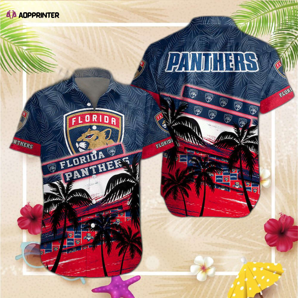 Florida Panthers Short Sleeve Button Up Tropical Aloha Hawaiian Shirts Shirt Hawaiian Shirt Set for Men Women Kids