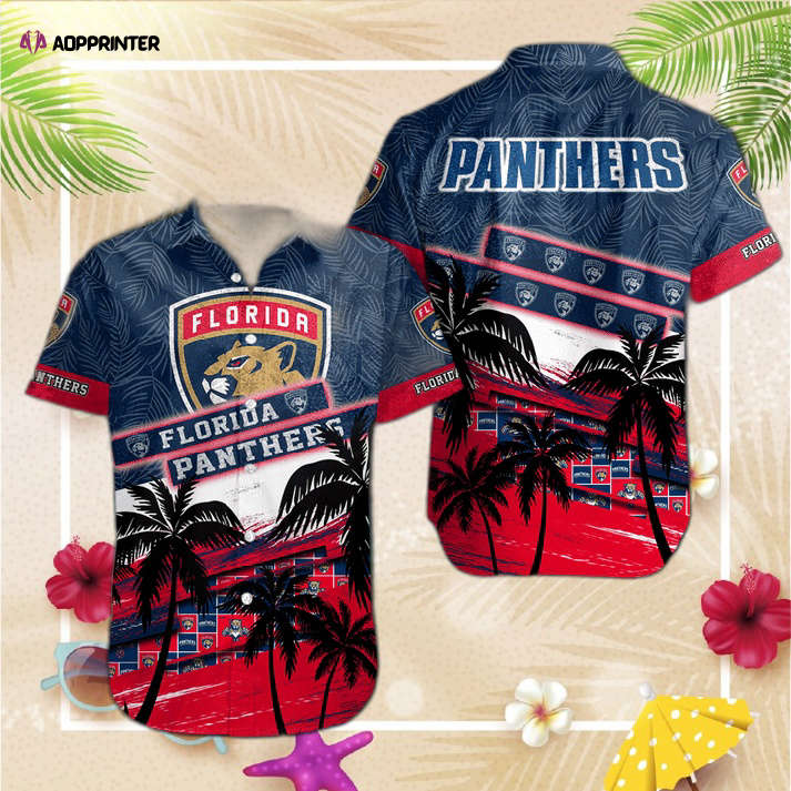 Florida Panthers Short Sleeve Button Up Tropical Aloha Hawaiian Shirts Shirt Hawaiian Shirt Set for Men Women Kids