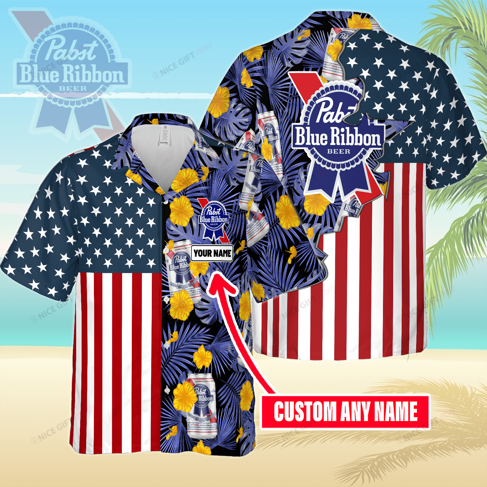 Pabst Blue Ribbon Custom Name Hawaiian Shirt  For Men And Women