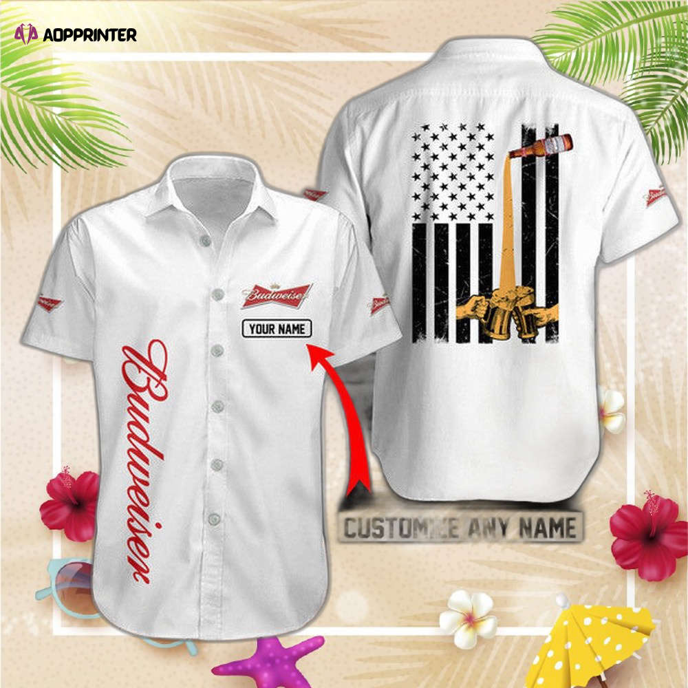 Personalized Basic Printed Budweiser Beer Flag Hawaiian Shirt For Men Women