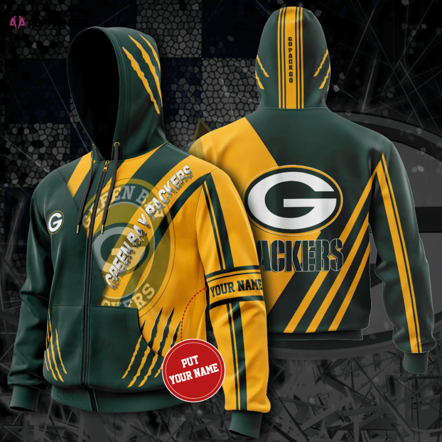 Personalized Green Bay Packers Zip-Up Hoodie, For Men And Women