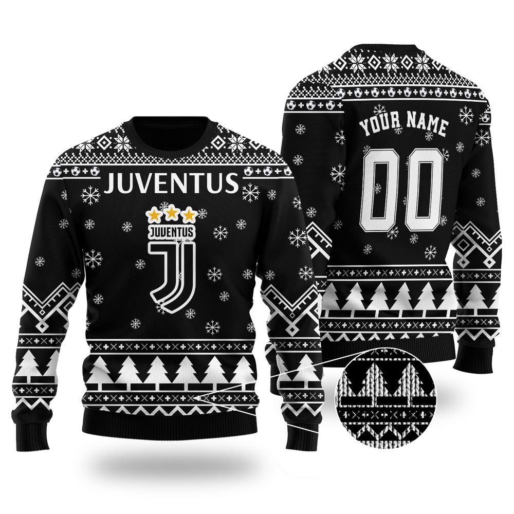 Custom Juventus Ugly Christmas Sweater – Personalized All Over Print Sweatshirt Perfect Gift for Men & Women