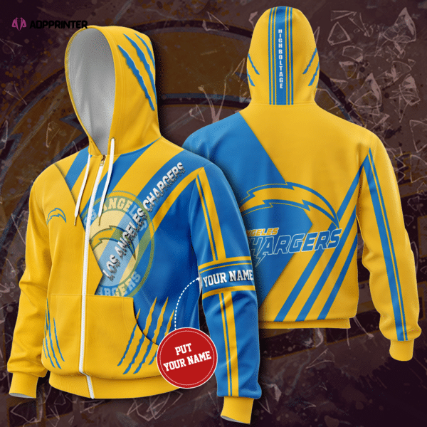 Personalized Los Angeles Chargers Zip-Up Hoodie, For Men And Women