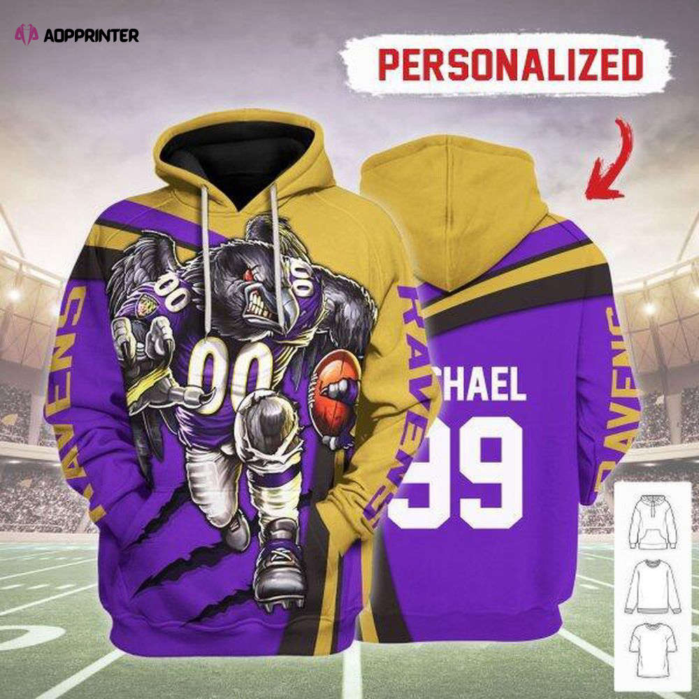 Personalized Unisex Tracksuit Hoodies Baltimore Ravens Football Team 3D Apparel