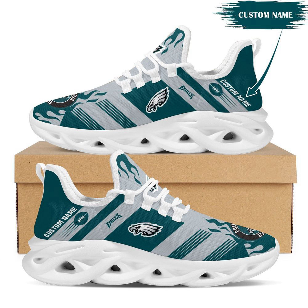 Philadelphia Eagles Stripe Custom Name 3D Max Soul Sneaker Shoes In Gray Jade  Personalized Shoes For Men Women