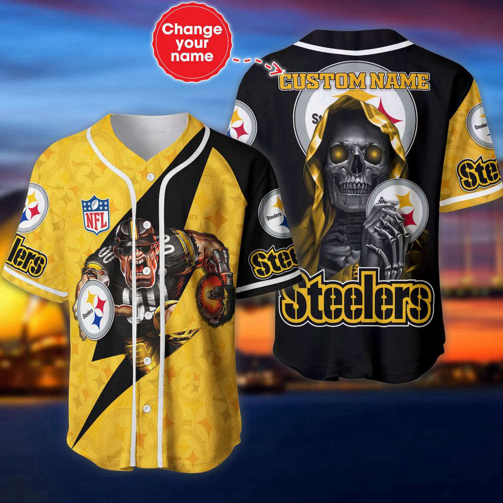 Pittsburgh Steelers Baseball Jersey Shirt Skull Custom Name, Gift For Men Women