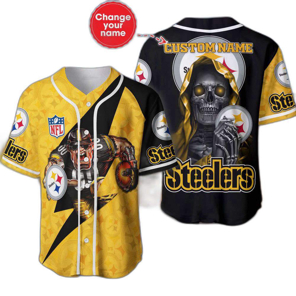 Pittsburgh Steelers Baseball Jersey Shirt Skull Custom Name, Gift For Men Women