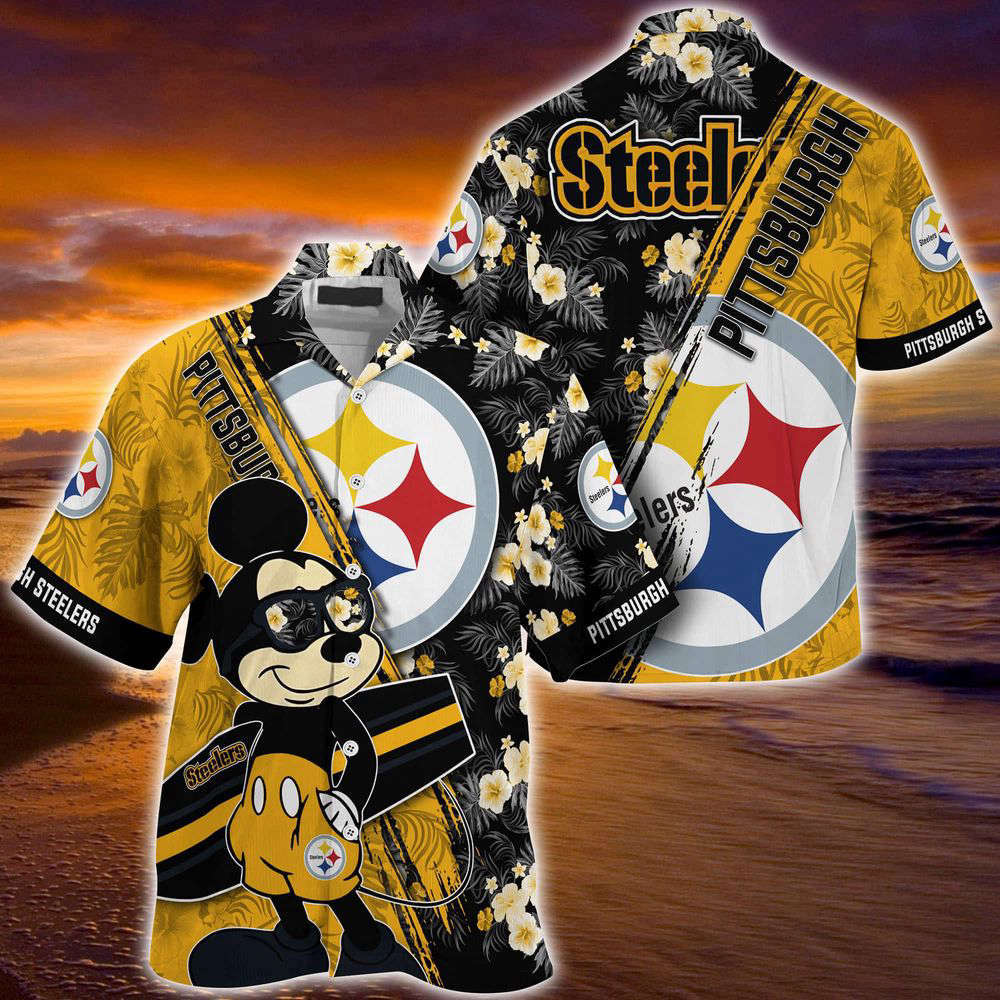 Pittsburgh Steelers NFL-Summer Hawaii Shirt Mickey And Floral Pattern For Sports Fans