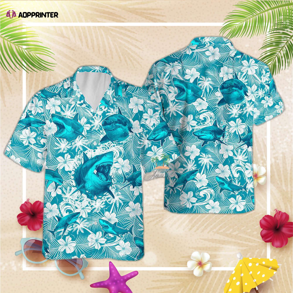 Shark Teal Hawaiian Shirt, Gift For Men And Women, Beach Party Shark Lover Hawaii Shirt