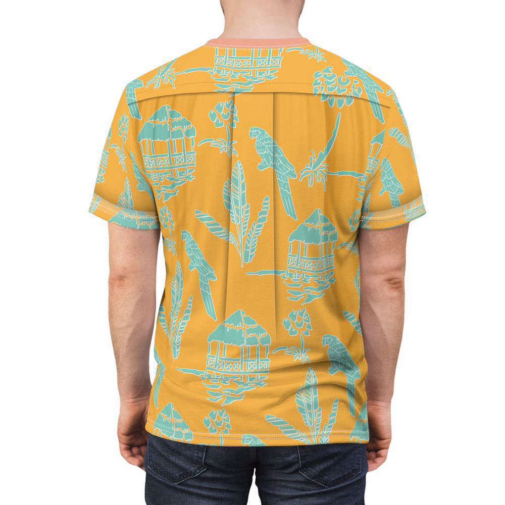 Simu Yellow Hawaiian Beach Shirt, Orange and Green Tropical Pattern