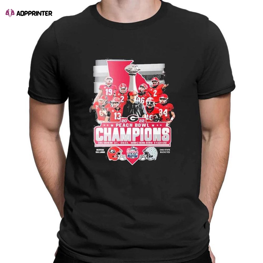 State Georgia Bulldogs 2022 Peach Bowl Champions T-Shirt For Fans