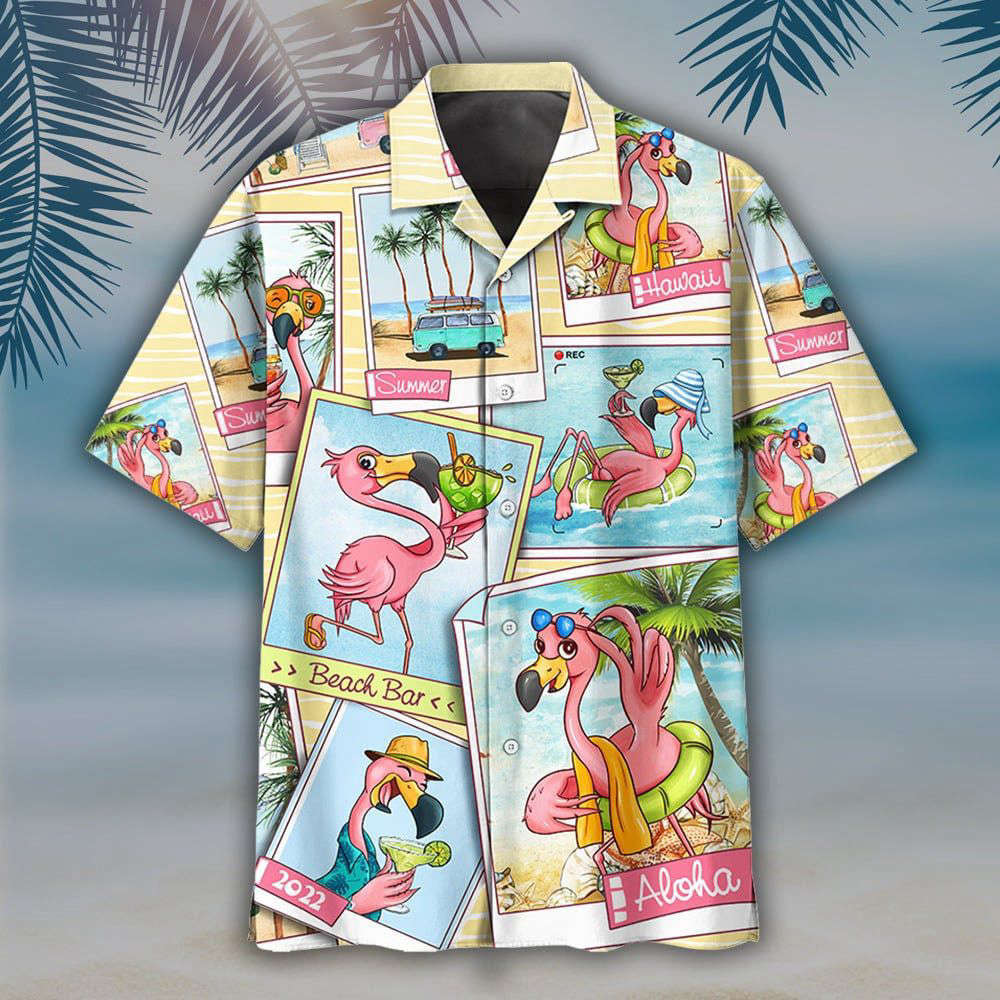 Summer Flamingo Polaroid Photos Hawaiian Shirt, Gift For Men And Women