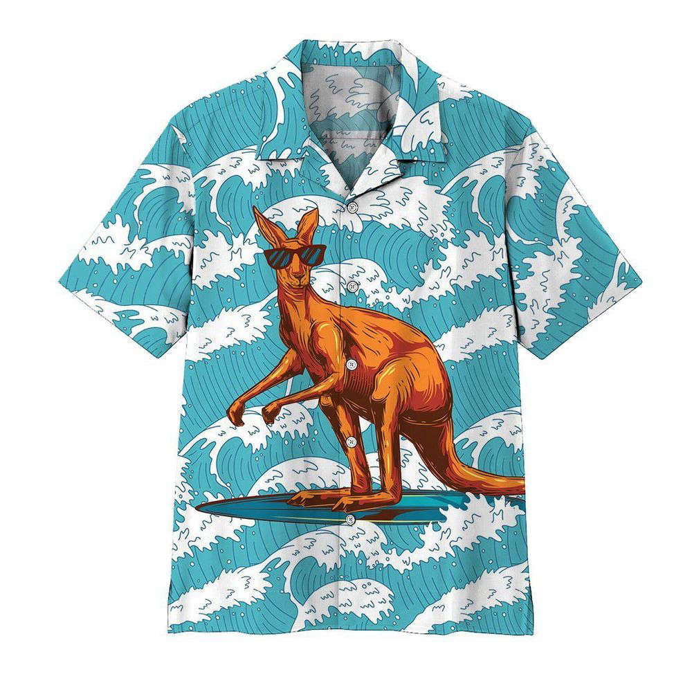 Surfing Kangaroo Custom Hawaiian Shirt, Gift For Men And Women