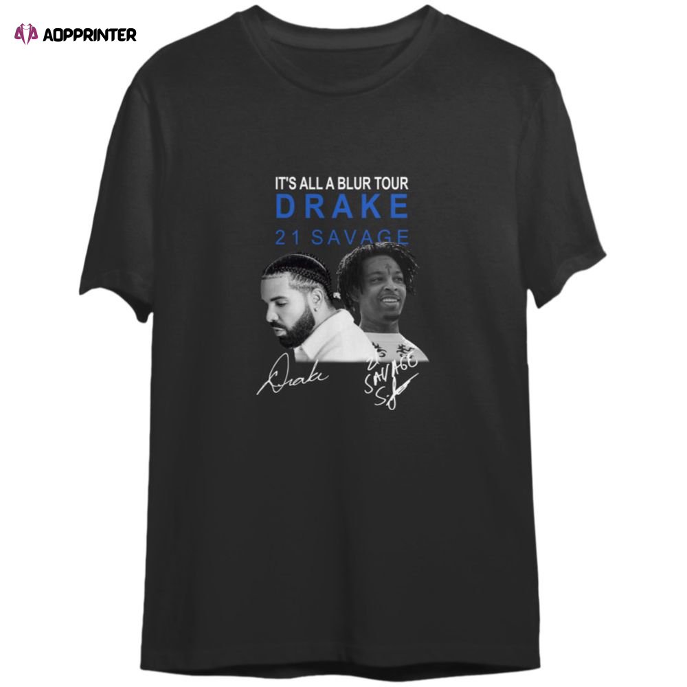 Vintage Drake 21 Savage Tour  T-Shirt, Drake It’s All A Blur Tour 2023 T-Shirt, For Men And Women
