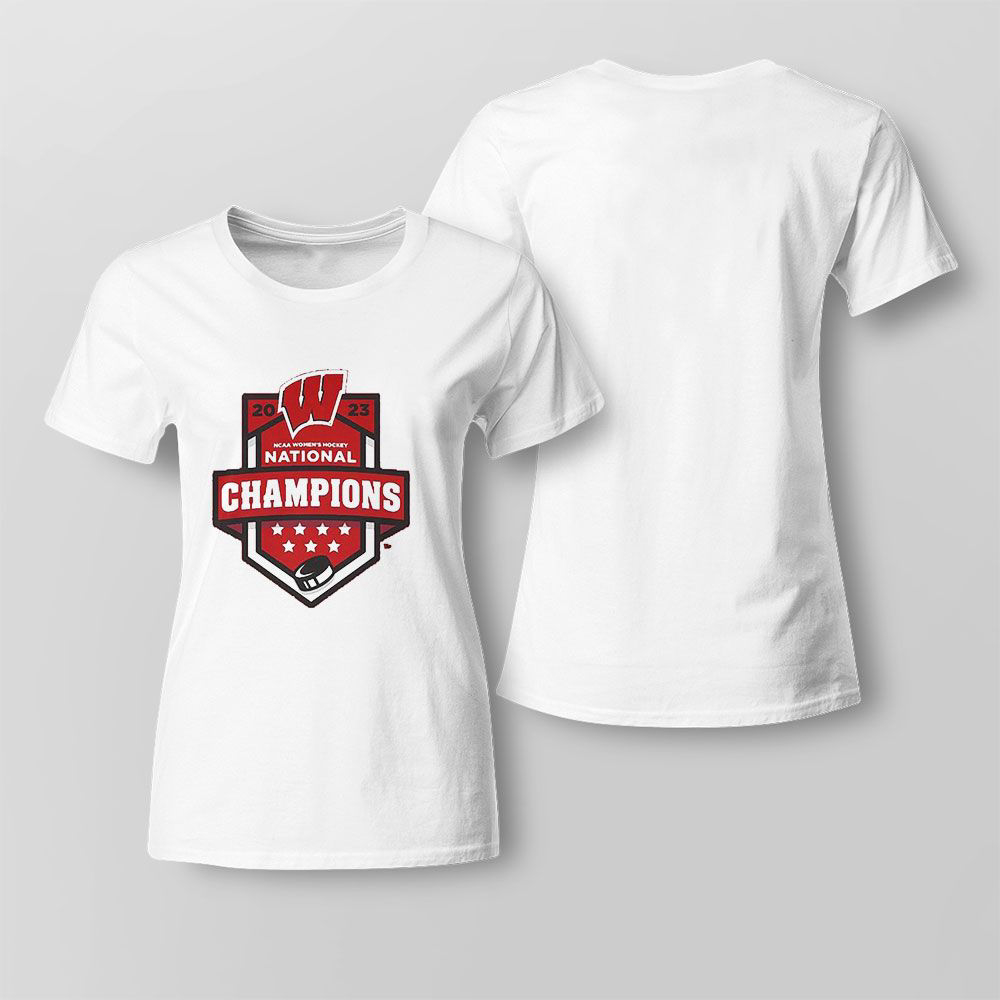 Wisconsin Badgers Blue 842023 Ncaa Frozen Four Womens Ice Hockey Tournament National Champions T-shirt For Fans