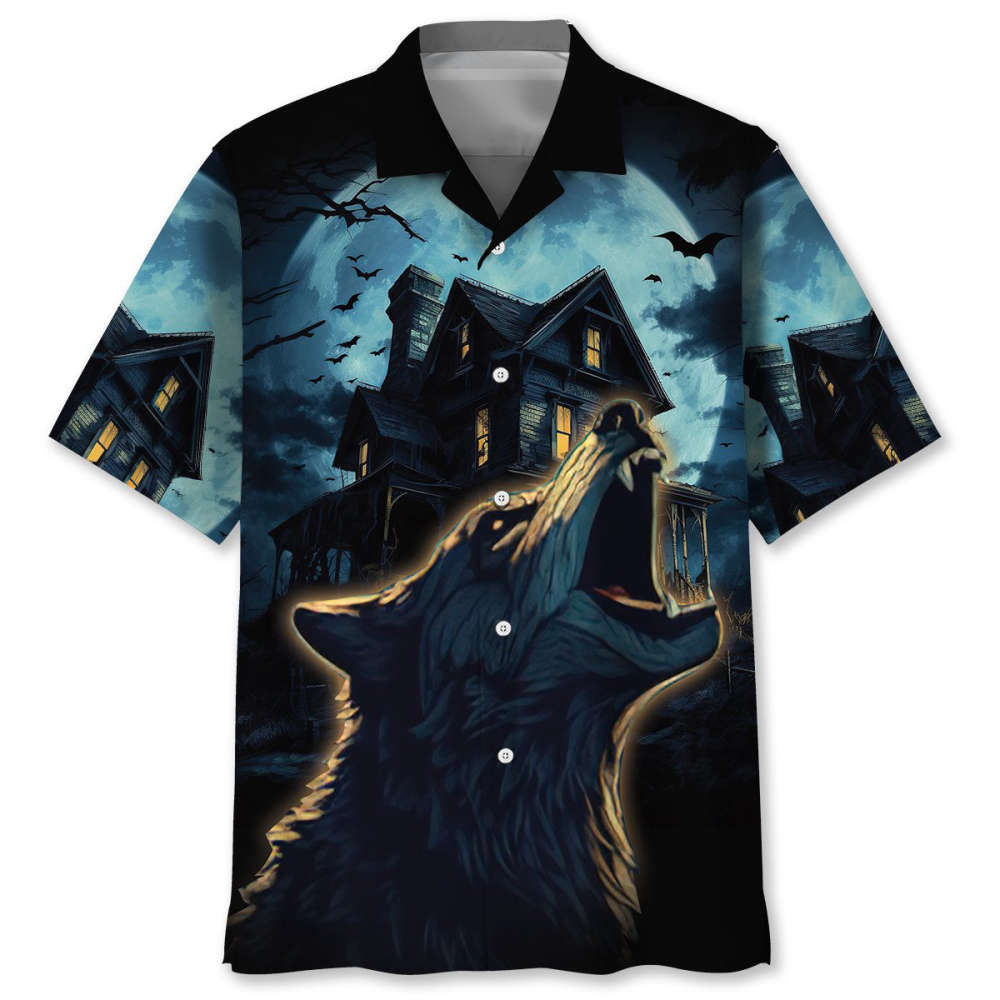 Wolf In A Full Moon Horror Night Hawaiian Shirt, Gift For Men Women