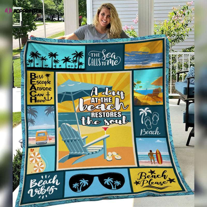 A Day At Beach Fleece Blanket, Gift For Beach Lover