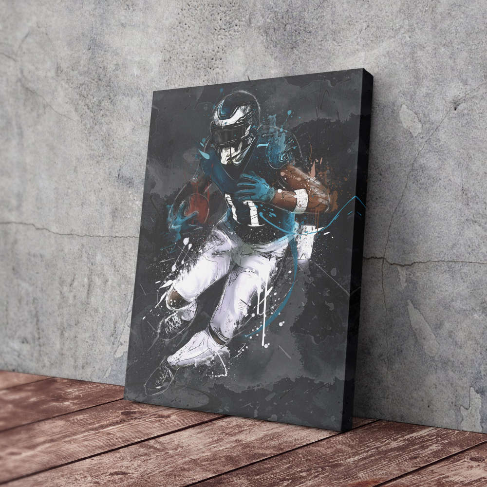 A.J. Brown Art Philadelphia Eagles NFL Canvas Wall Art Home Decor Framed Poster Man Cave Gift