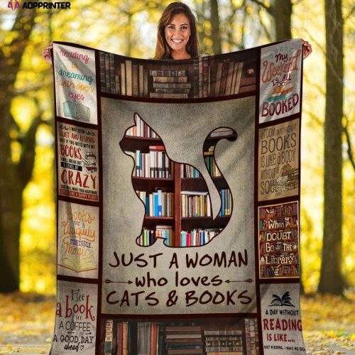 A Woman Who Loves Cats And Books Fleece Blanket