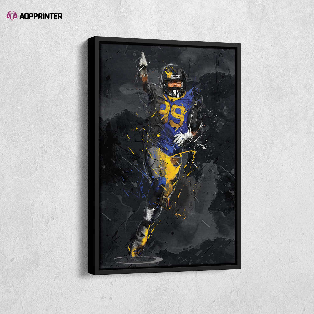 Aaron Donald Art Los Angeles Rams NFL Canvas Wall Art Home Decor Framed Poster Man Cave Gift