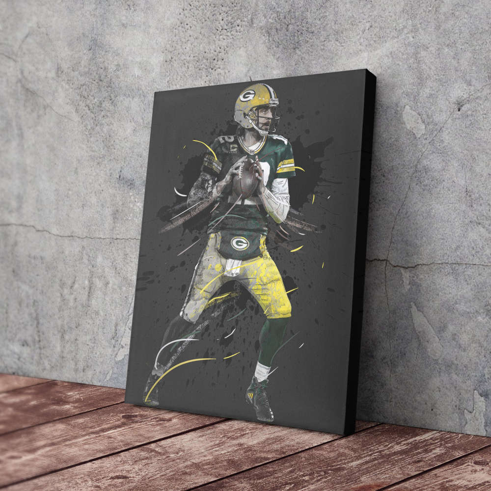 Aaron Rodgers Art Green Bay Packers NFL Wall Art Home Decor Hand Made Poster Canvas Print